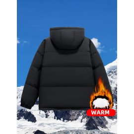 Women's Hooded Outdoor Jacket, Solid Color Plus Size Winter Coat, Fashionable Elegant Loose Fit Long Sleeve Warm Puffer For Fall/Winter